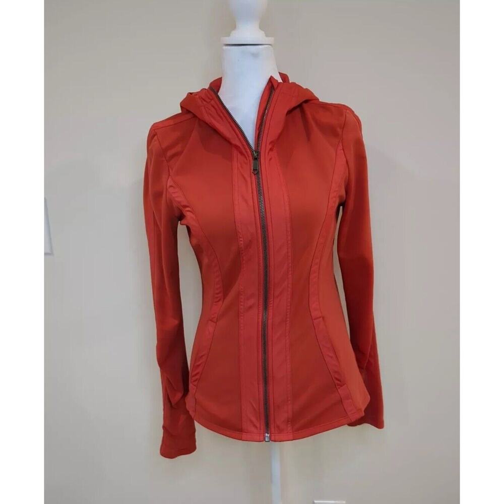 Athleta Jacket Womens XS Orange Soft Shell Zip Up Hooded Windbreaker Coat